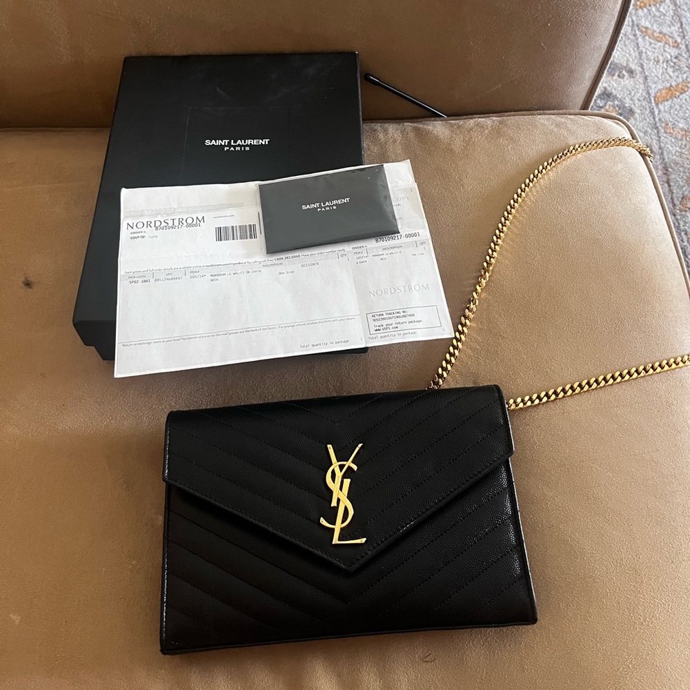 YSL large monogram wallet on chain